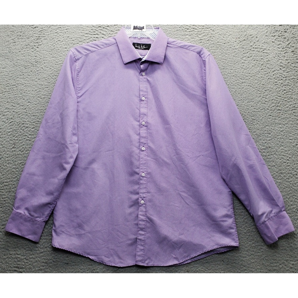 Nicole Miller New York Dress Shirt Mens Large Multi Geometric Formal Button-Up